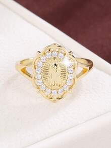 1pc Elegant Virgin Mary Design Zirconia Inlaid Fashion Ring For Women