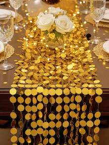 10/5/1件金色镜面亮片窗帘装饰 - 悬挂式亮片花环，适用于婚礼、订婚、生日派对、情人节、毕业典礼 - 无需电源装饰 - 彩色 - 查看 6