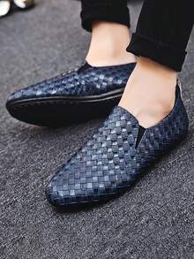 Men's Slip-On Soft Bottom Loafers, Lightweight Luxury Breathable Casual Moccasins, Navy Blue Boat Shoes - Blue - View 4