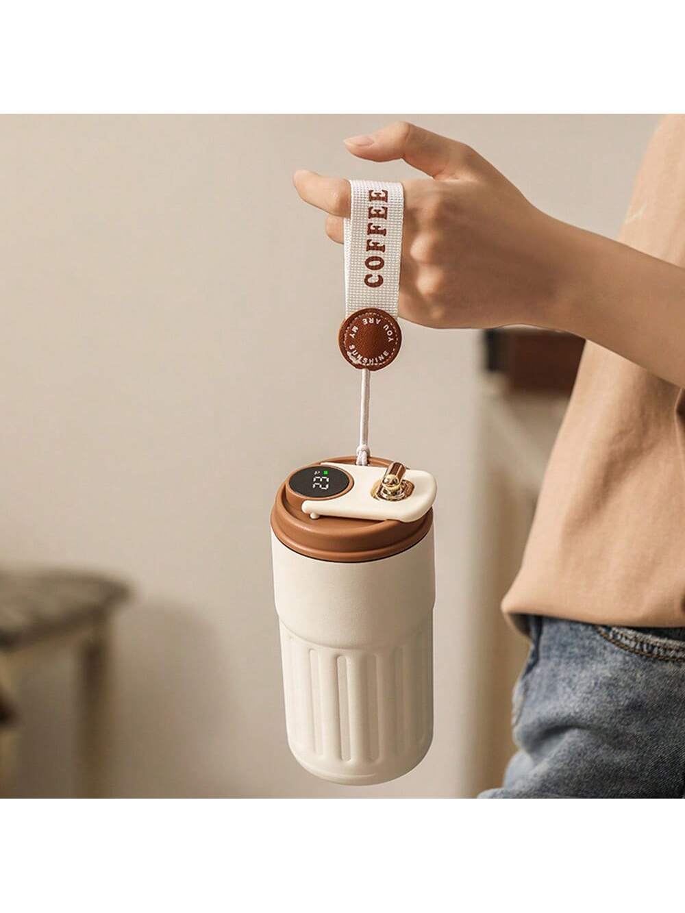 كوب قهوة 450 مل/15.2 أونصة مع شاشة درجة الحرارة، ك...