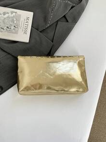 1 chiếc túi xách thời trang màu trơn, chất liệu PU, dung tích lớn, nắp gập có khóa nam châm, hình vuông, họa tiết da cá sấu, túi xách nữ đa năng dùng cho tiệc tùng, buổi tối, phù hợp cho phụ nữ đi du lịch và mua sắm. - Vàng - Xem 4