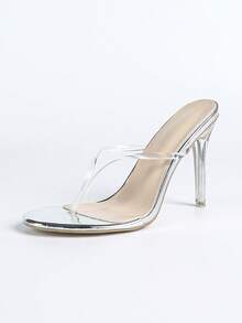 Giày sandal cao gót thời trang nữ, chất liệu da PU dập nổi, sandal xỏ ngón, hở mũi, hở gót, sandal mũi tròn cổ điển, dép xỏ ngón, gót sơn mài, gót mỏng, phong cách mùa hè ngoài trời, kiểu dáng thông thường, sandal màu trong suốt dành cho nữ, dép cao gót, gợi cảm, dự tiệc, đa năng. - Trong sáng - Xem 9
