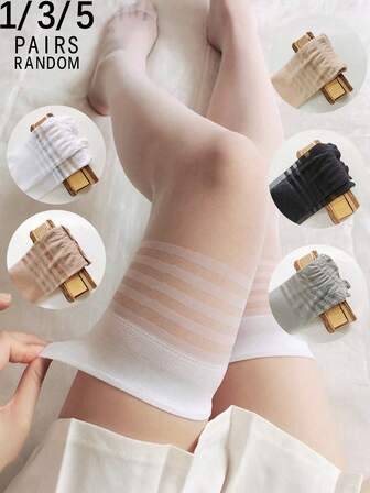 1/3/5双装 女士纯色及条纹时尚JK洛丽塔大腿袜