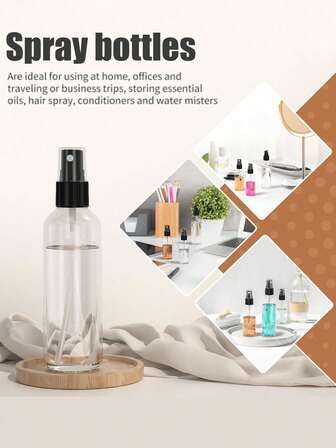 【迷你细雾喷雾瓶】2/4/8个装 60毫升迷你细雾喷雾瓶 - 透明可重复灌装塑料容器，适用于精油、香水和旅行装化妆品 - 黑色瓶盖
