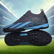 1 Pair Unisex Studded Football/Soccer Training Shoes, High-Top Outdoor Team Sports Shoes For Artificial Turf, Hard Court, Indoor Training Field, Professional Large Size Rugby Shoes, Men's Professional Sports Shoes With PU Front Lace-Up, Non-Slip Rubber Sole, TF Short Studs, Lightweight High-Performance Anti-Slip Design, Professional Football Boots, Factory Direct - Gray-blue - View 2