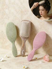 1pc High-Top Massage And Volumizing Cushion Comb With Floral Patterns. It's Portable, Suitable For Both Wet And Dry Use, And Is A Versatile Hair Styling Tool. Ideal For Home Use, As A Hair Care Comb, And A Personalized Gift. Perfect For Women, It's A Travel Essential, A Fun Present, And Pairs Perfectly With A Folding Mirror. - Multicolor - View 8