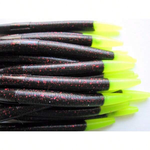 100 Paquete de 5" Tipo Senko - NEGRO NEÓN GRÁFICO - Gusanos de plástico blando - AROMA SALADO EE. UU.