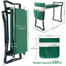 Garden Kneeler And Seat - Heavy Duty Folding Stool With Thick Pad Tool Pouch 330 Lbs Capacity - Knee And Back Support Perfect For Seniors Women Men - 綠色 - 查看 3
