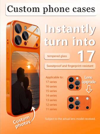 1 Stück personalisierter Paar-Atmosphäre Foto Orange Luxus Mode Großes Fenster gehärtetes Glas mit Linsenschutz, matter Anti-Drop Handyhülle kompatibel mit iPhone 17/17Pro/17ProMax/17Air/16/16Pro/16ProMax/16Plus/15/15Plus/15Pro/15ProMax/14/14Plus/14Pro/14ProMax/13/13Pro/13ProMax/12/11 Telefonzubehör Rundum-Schutz Hochwertige Schutzhülle