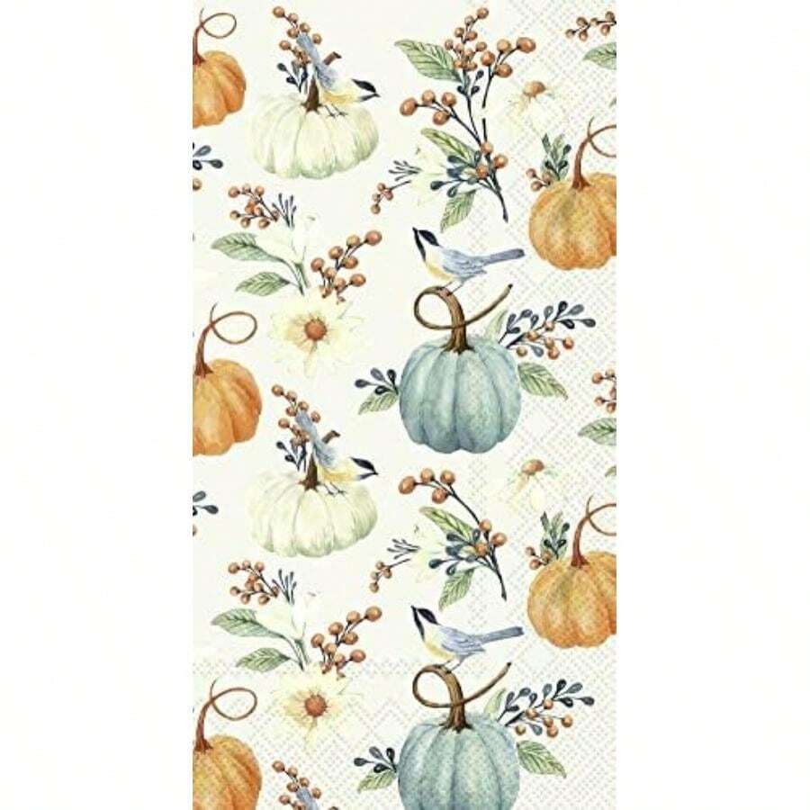 IHR Home Range Servilletas desechables de papel de 3 capas, 8.5 pulgadas, 4.5 pulgadas, árboles de Navidad verdes, blanco y verde(8.5" 4.5" Calabaza floral.) - Multicolor - Ver 1