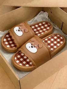 1 par de pantuflas suaves y casuales para exteriores con diseño de perro lindo, corre 1 talla talla grande pequeña - Marrón - Ver 2