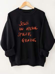 Women's Long Sleeve Pullover Sweater - B Pink Italian Typography (SESSI UN APRIL, SPRIZZZ, -G RAZIE), Hine Washable Winter Sweater For Everyday & Formal Outs, Autumn Fashion, Casual Chic, Comforta - Black - View 1