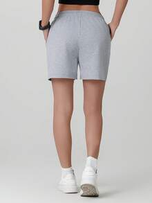 Women's Solid Color Outdoor Casual Shorts With Elastic Waistband And Pockets, Suitable For Fitness, Home, Yoga, Perfect Gift For Moms And Girlfriends Summer - Grey - View 6