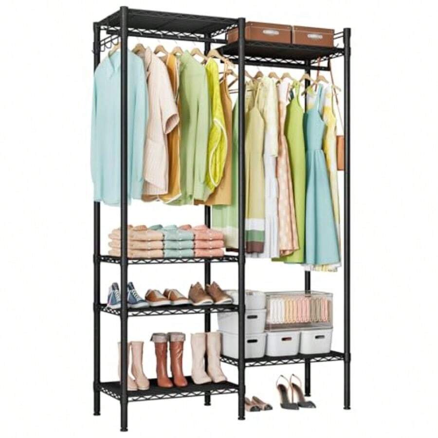 Clothes Rack Clothing Rack With 6 Shelves Heavy Duty Garment Rack With Adjustable Shelves And Hanging Rods - As Pic - View 1