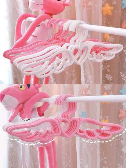 1/5/10/20pcs Pink White Clothes Hangers With Heart Angel Design, Premium Closet Storage Organizer, Durable Adult Universal Indoor Outdoor Hanging Rack, Space-Saving Wardrobe Hangers For Bedroom Laundry Room