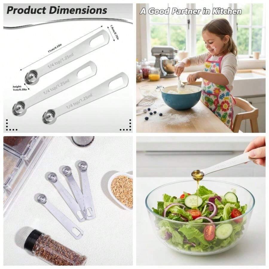 4 Pcs 1/4 Teaspoon Measuring Spoon, 1/4 Teaspoon Scoop 1/4 Tsp 1.25 Ml 1.25 Cc Measuring Spoons Stainless Steel Single Measureing Spoon Kitchen Tea Soup Ingredients - 銀色 - 查看 1