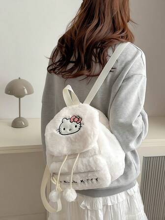 Sanrio Hello Kitty ryggsäck med dragsko och klaff, söt plyschryggsäck lämplig för flickor, tonåringar och barn, bedårande karaktärs-cosplay-ryggsäck i present