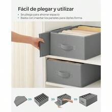 SONGMICS Juego de 2 Organizadores de Cajón Organizadores de Armario de 6 Compartimentos 42 x 30 x 17 cm Plegables Gris Místico MRUS009G02 - Gris - Ver 6