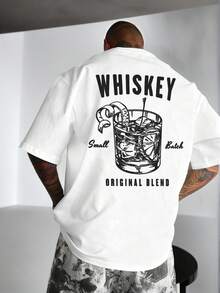 Men's Casual Versatile Simple Personalized Wine Glass English Slogan Print Short Sleeve T-Shirt