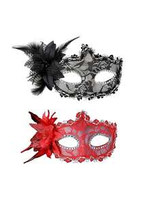 1pc/2pcs/3pcs,Black Lace Half Face Masquerade Mask With Feathers - Women's Halloween Costume Accessories For Parties And Festivals, Perfect For Christmas And Carnival Celebrations, Queen Style Eye Mask For Formal Events And Dress-Up - Multicolor - View 8