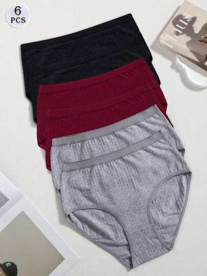 6pcs Women's Solid Color Basic Triangle Panties, Breathable Comfortable Casual Underwear, Soft Fabric For Daily Wear