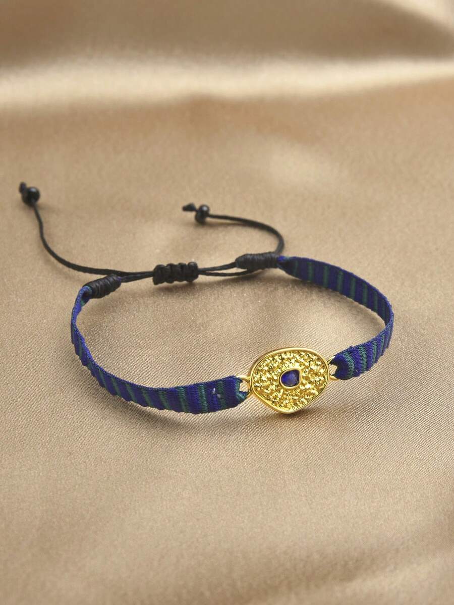 1pc Bohemian 18K Gold Plated Cubic Zirconia Braided Adjustable Bracelet For Women