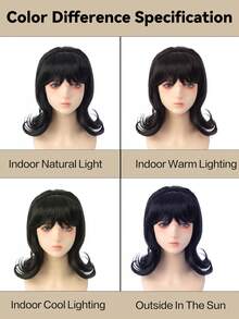 One Black Or Cool Brown Retro Wavy Bob Wig With Bangs, Made Of 12 Inches Of Heat-Resistant Synthetic Fiber, Featuring A 60s/70s Retro Beehive Style. An Elegant And Fashionable Wig Suitable For Everyday Wear Or Parties. - Multicolor - View 8