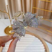 4.33 Inch New Large Double-Layer Mesh Bow Rhinestone Inlaid Lightweight Luxurious Fashion Elegant Women Hair Claw Clip Fashion Hair Clip Elegant Hair Accessories - Grey - View 13