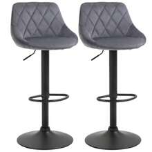 Set Of 2 Bar Stools, Height-Adjustable Bar Chairs With Backrest, Velvet Look, Metal Frame, Footrest, Swivel, Dark Grey - Dark Grey - View 7