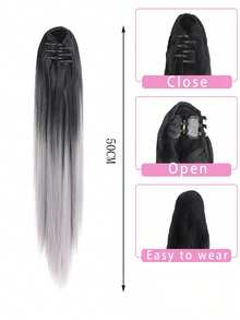 Ombre Gradient Long Straight Hair Ponytail Clip-On Hair Extension For Women - Multicolor - View 7