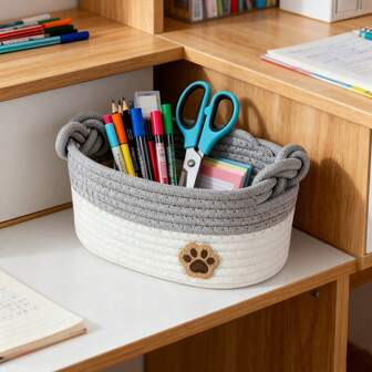 Inwagui Small Woven Rope Storage Basket Multifunctional Desktop Storage Box With Handle Toiletry Basket Bathroom Basket Office Home Decor Tidy Organizer For Stationery, Keys, Cosmetics, Pet Toys, Versatile Countertop Organizer With Removable Liner Look, Rustic Boho Minimalist Design For Vanity, Shelf, Entryway, Drawer Top, Nursery, Dorm Room, Kitchen Utensils, Craft Supplies, Gift Idea For Halloween, Thanksgiving, Christmas, Holiday Home Styling, Everyday Neatness, Compact Space Saving Solution, Lightweight Portable Carry Handle For Easy Moving
