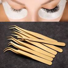 1/7Pcs Professional Eyelash Extension Tweezers Set Decor Anti-Static Dolphin Peacock Butterfly Lash Extension Precision Straight Curved Tweezers Cosmetic Makeup Tools - Gold - View 4