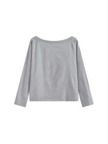 宽松不对称肩部长袖上衣，优雅气质，修身显瘦，百搭单品 - 灰色 - 查看 6