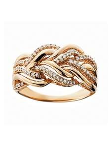 1pc Glamorous Cubic Zirconia Ring For Women For Valentine's Day Gift Wedding Jewelry,Mom,Mother,Mother's Day,Gift - Yellow Gold - View 4