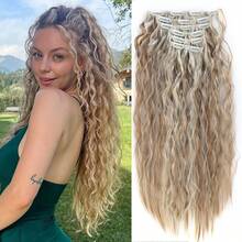  24inch 6PCS/Set Clip In Hair Extensions Synthetic Long Curly Wavy Hairpiece Black Brown Blonde Highlights Hair Extensions Natural Thick Deep Wave Hairpieces For Women - Multicolor - View 17