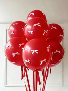 92个/套红色丝带气球套装，配白色蝴蝶结装饰，色彩鲜艳活泼，适用于婚礼、生日、求婚、周年纪念和节日派对装饰。气球饱满圆润，红白配色营造出喜庆浪漫的氛围，适合各种主题装饰场景。 - 紅色 - 查看 8