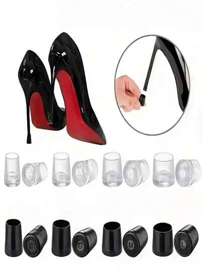 High Heel Protector - Quiet, And Non-Slip High Heel Protector With Red Accents, Suitable For All High Heel Models. High Heel Protector, Shoe Protection, Stylish Shoe Accessory, Protection, Multiple Sizes Available With Round Toes For Dress Shoes, Comfortable Thin Heel Protector (Suitable For Pointed/Chunky Heels)