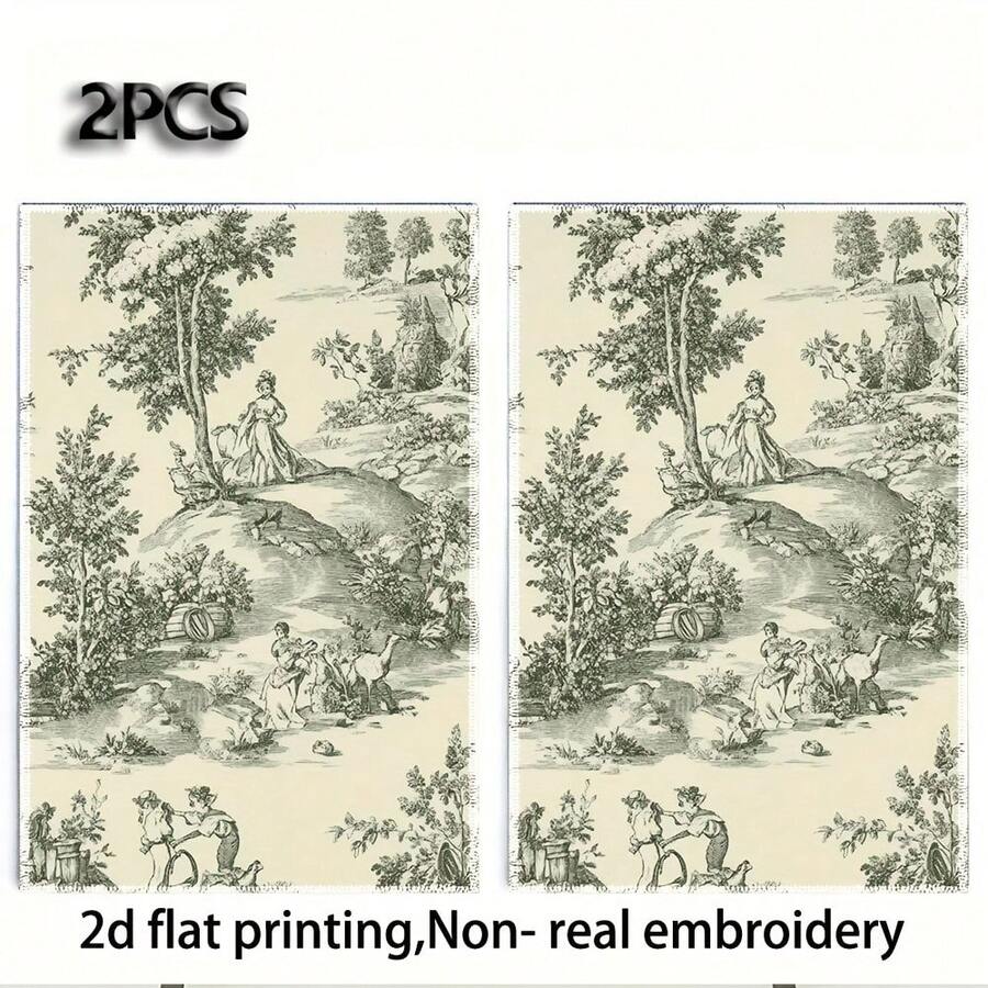2pcs Large French Country Kitchen Towels - Heavy-Duty 16x24 Inch Vintage Toile Fabric With Sheep, Cottages & Vineyard Motifs - Rustic Farmhouse Hand Towels For Bathroom, Spa, Gym - Machine Washable (Beige/Green), Tea Towels, Christmas Tea Towels, Tea Towels For Drying Dishes, Christmas Towels Bathroom, Dish Cloth, Christmas Kitchen Items, Christmas Kitchen Towels, Dish Towels, Xmas Tea Towels, Fall Tea Towels - trắng - Xem 1