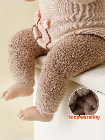 1pc Baby Thick Thermal Lined Solid Color Tights, Suitable For Winter, Warm And Comfortable