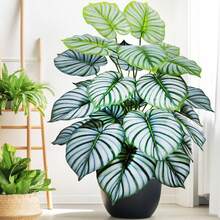 60-86-130厘米/51.18英寸人造藤条棕榈叶植物,仿真竹叶绿色高大植物,适用于家居花园、房间和商业装饰 - 青碧色 - 查看 8