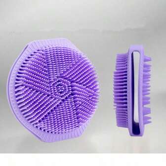 1个手持式双面硅胶沐浴刷，按摩磨砂刷，双面头发和身体清洁刷，适合成人和儿童使用