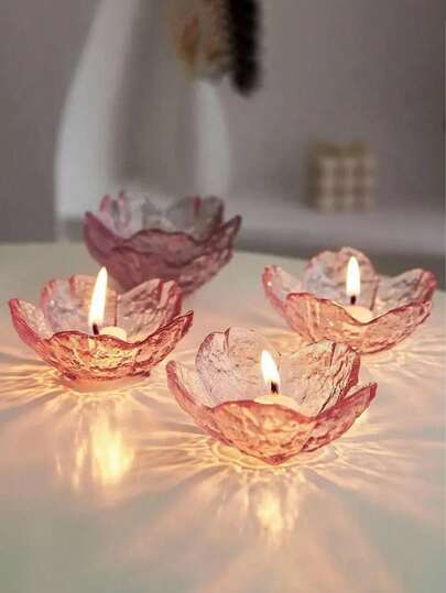 Glass Cherry Blossom Candle Holder, Decorative Art Candle Holder, Transparent Desktop Candle Holder, Suitable For Living Room, Dining Room Holiday Decoration, Wedding Table Decoration, Candle Holder, Spring And Summer Home Decor, Etc.