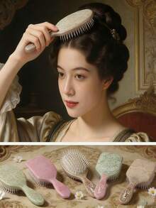 1pc High-Top Massage And Volumizing Cushion Comb With Floral Patterns. It's Portable, Suitable For Both Wet And Dry Use, And Is A Versatile Hair Styling Tool. Ideal For Home Use, As A Hair Care Comb, And A Personalized Gift. Perfect For Women, It's A Travel Essential, A Fun Present, And Pairs Perfectly With A Folding Mirror. - Multicolor - View 3