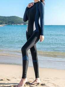 Women's One-Piece Competitive Swimsuit, Diving & Surfing Zip-Up Quick-Dry Swimwear