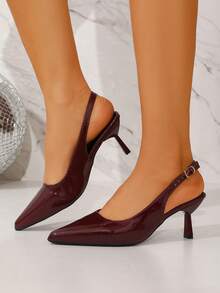 1 Pair Girl's Modern Fashion High Heel Shoes, Made Of Patent PU Material, 7cm Heel Height, Suitable For Parties, Banquets And Dancing - Màu Đỏ Sâu - Xem 2