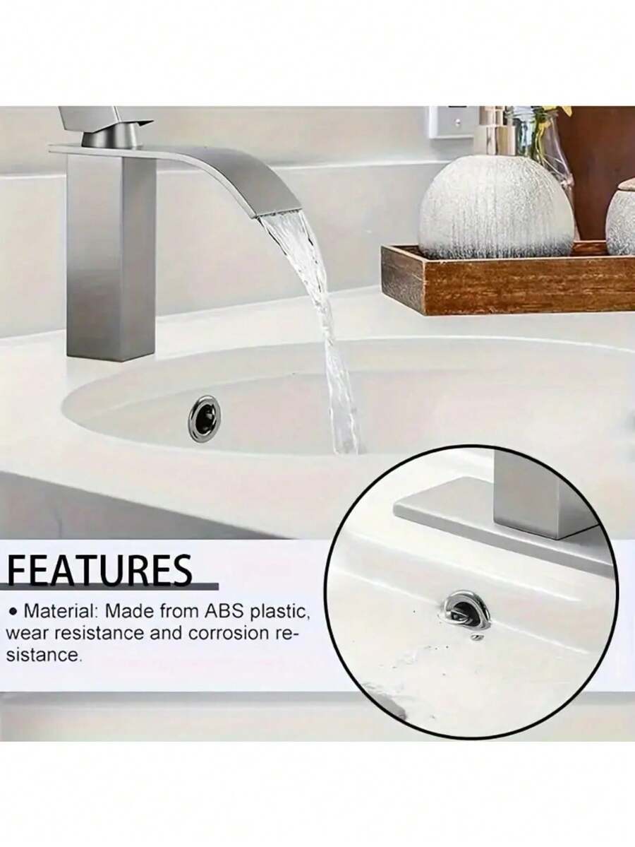 3pcs Stainless Steel Sink Drain Cover, Elegant Decorative Sink Overflow Drain Stopper With Knob - Leak-Proof, Easy To Install Bathroom And Kitchen Sink Drain Accessories, Modern Sink Drain Design, Rust-Resistant Material, High-Quality Drain Pipe, DIY Installation - Silver - View 1