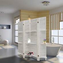 4 Panel 5.6FT Wooden Room Divider Folding Privacy Screen Partition/ Shelves - 1 - 查看 8