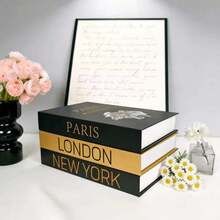 3er Set Deko-Bücher aus Kunstleder, Goldfolien-Textur - Luxus-Papier-Imitat-Bücher mit Goldfolien-Design, Wohnzimmer- und Arbeitszimmer-Atmosphären-Dekoration, stapelbare Kunst-Bücher, Feiertags-Dekoration und Ornamente - Gold - Übersicht 4