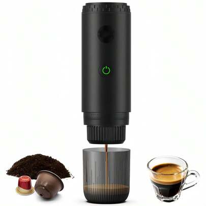 1pc Portable Espresso Machine | Electric Coffee Machine - Travel Coffee Machine, Self Heating Function, USB-C Charging, Compatible With Capsules And Ground Coffee, Suitable For Camping, RV And Office Use