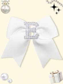 1pc 5 Inch Navy Blue 26 Letters A-Z Pearl Letters Personalized Back To School Ponytail Girl HairBow Teenagers Girl Hair Bows With Clips For Festivals Party School Girls Graduation Season Hairgrips For First Day Of School Classroom Girls Students,Teenagers Hair Accessories - White - View 26